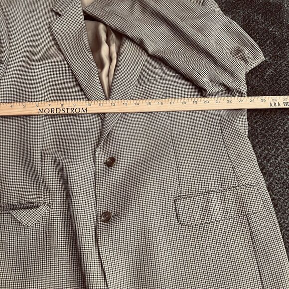 CHAPS Blazer Suit Jacket Mens 46 R Sport Coat Brown Black Houndstooth Silk Wool - Picture 7 of 16
